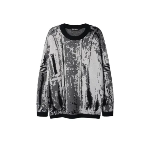 Street Pixel Jacquard Contrast Color Retro Trend Knitted Crewneck Pullover Sweater