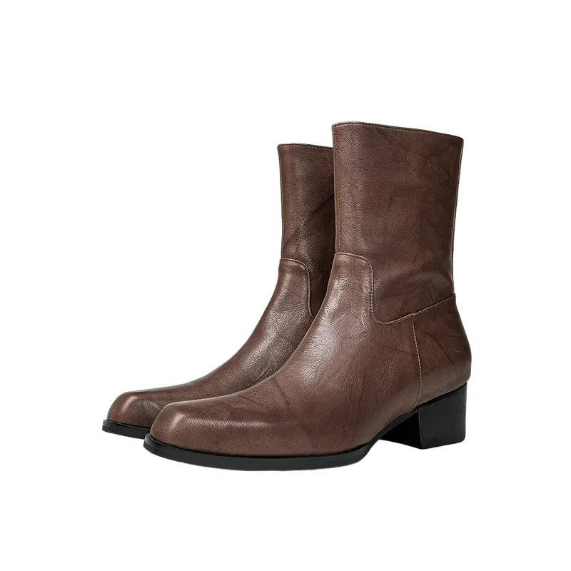 Plain Zipper Mid Calf Boots-0