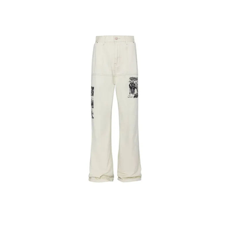 Apricot Straight Rock Band Printed Designer All Match Loose Jeans