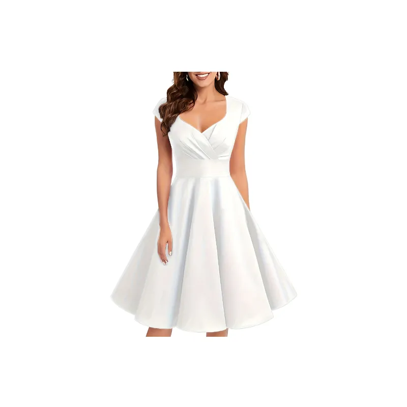 Retro Plain Polyester Dress Women-2