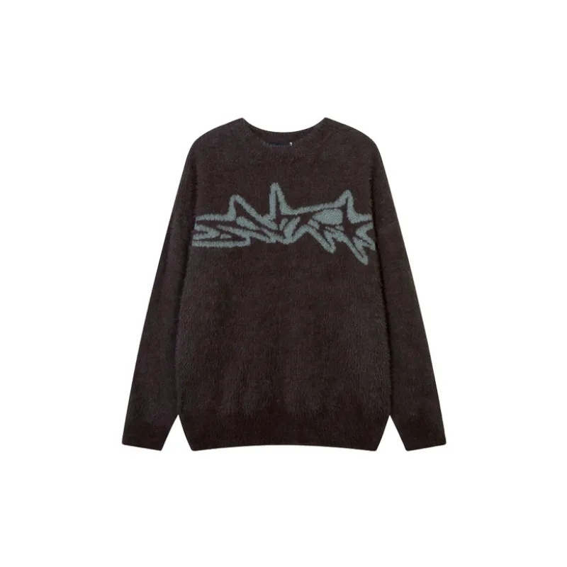 High Street Hip Hop Alphabet Jacquard Oversize Loose Lazy Style Retro Knitted Sweater-4