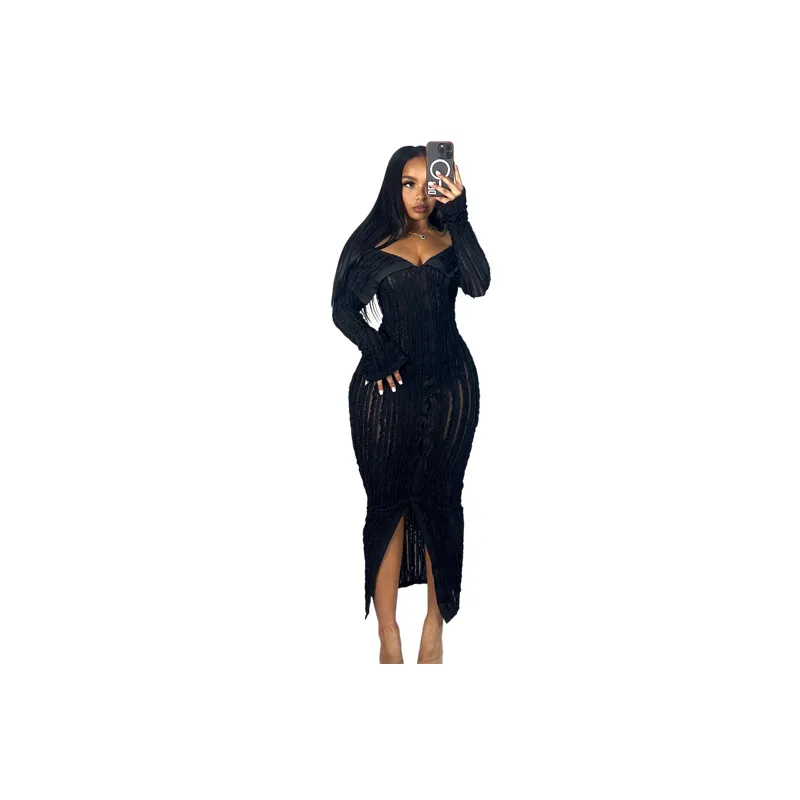Breathable Fashion Long Sleeved Dress-0
