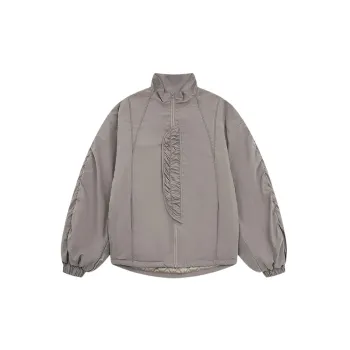 Retro Patching Pleated Flower Design Aviator Quilted Jacket