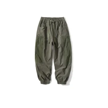 Contrast Color Stitching Cuffed Logging Vintage Pic Decorative Casual Pants