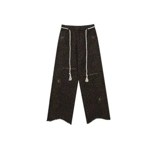 Destruction V-Edge Loose Casual Leopard Print Trousers