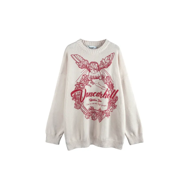 Retro Letter Design Trendy Loose Sweater-2