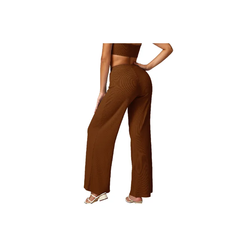 Sporty Loose Rayon Ribbed Fabric Casual Pants Women-11