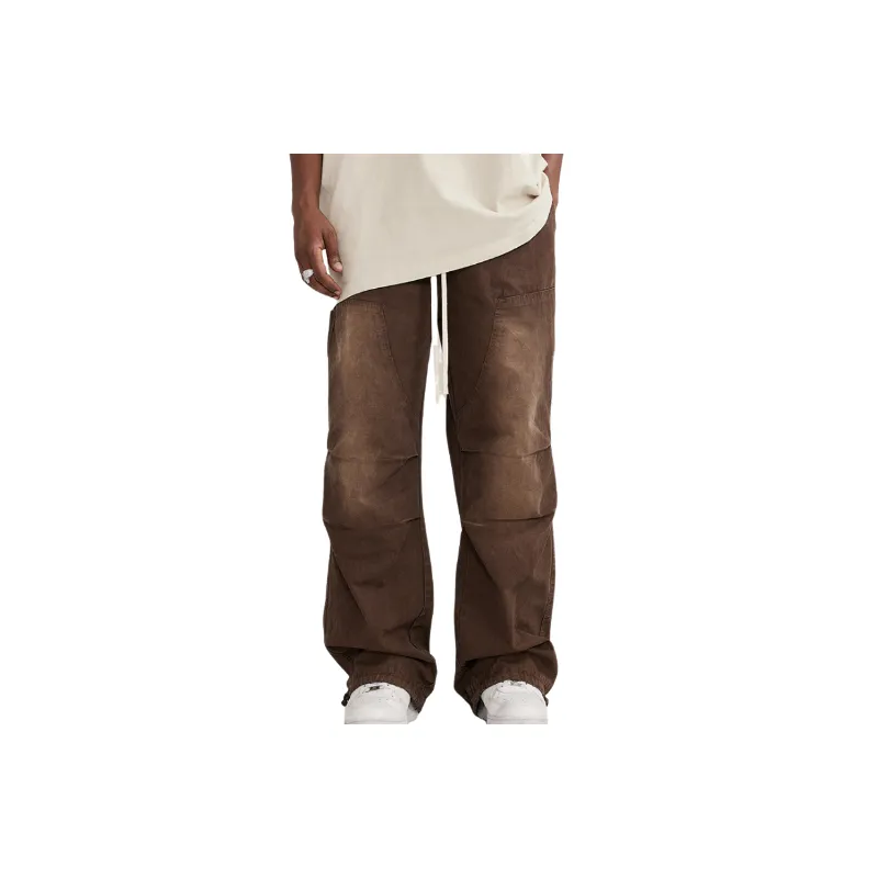 Washed Rope binding Foot Woven Logging Crowd Pants-6