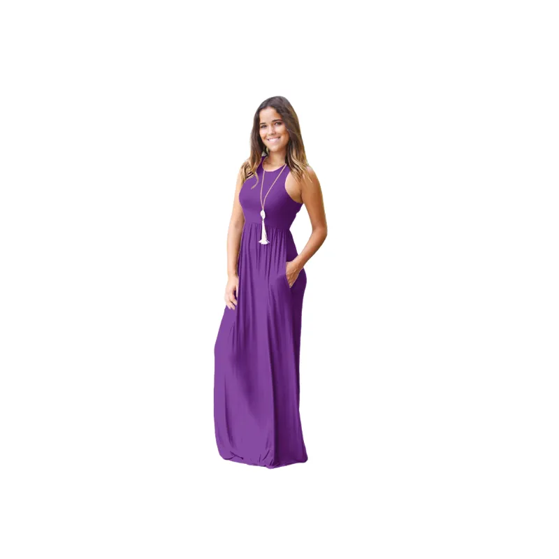 Simple Plain Polyester Slip Dress Women-6