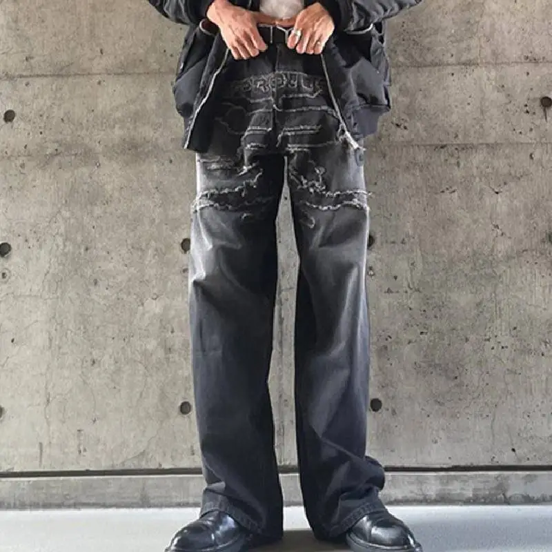Fashionable Washed Embroidered Casual Pants-2