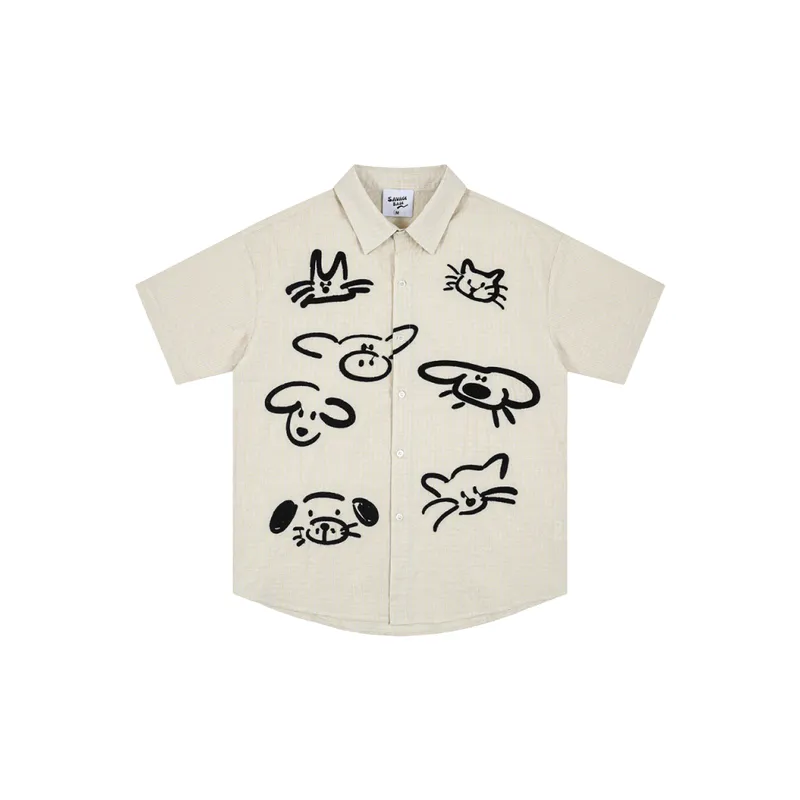 Simple Embroidery Cotton Blended Fabric Shirt-4