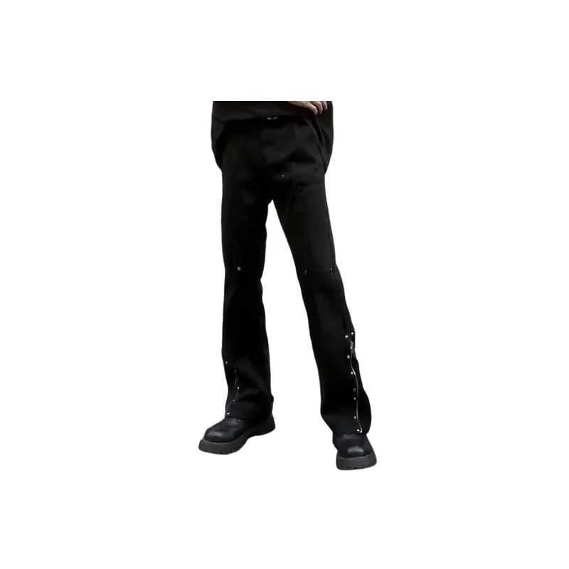 Pure Black Zipper Slair Niche Design Buckle Rivet High Street Retro Pants