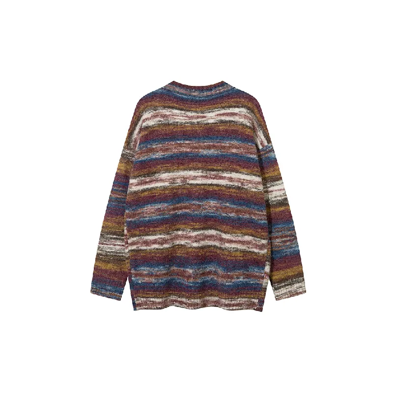 Retro Striped Blended Synthetic Fabrics Sweater-1