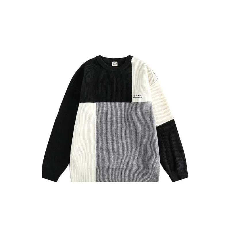 Ins Contrast Color Splicing Crewneck Warm Sweater-0