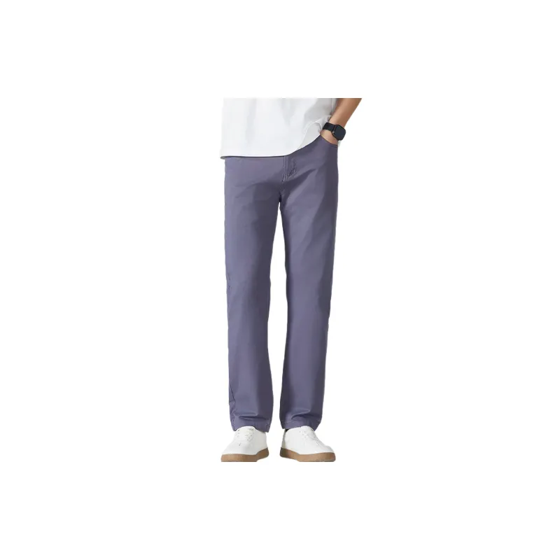 Simple Plain Cotton Blended Fabric Casual Pants Unisex-8