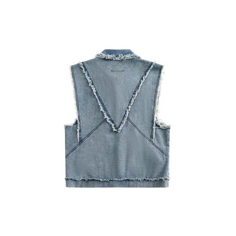 WashedSplicing Denim Vest-3