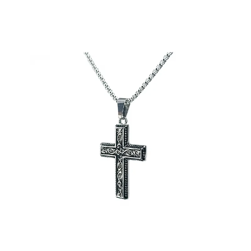 Retro Niche Design Cross Hip hop Street Stainless Steel Pearl Chain Necklace