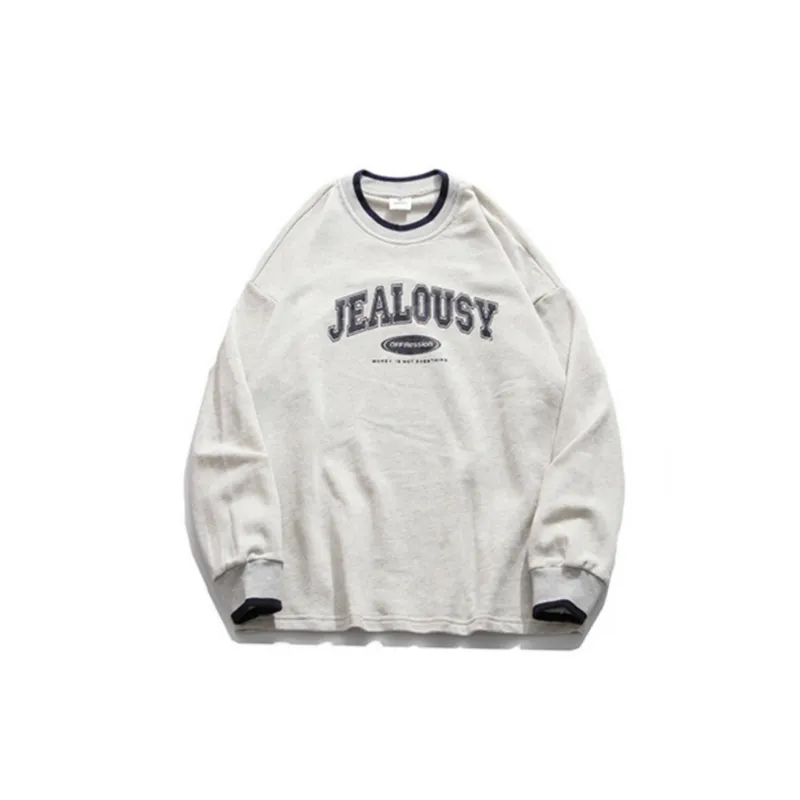 Embroidered Letters Oversize Long Sleeve Sweatshirt-0