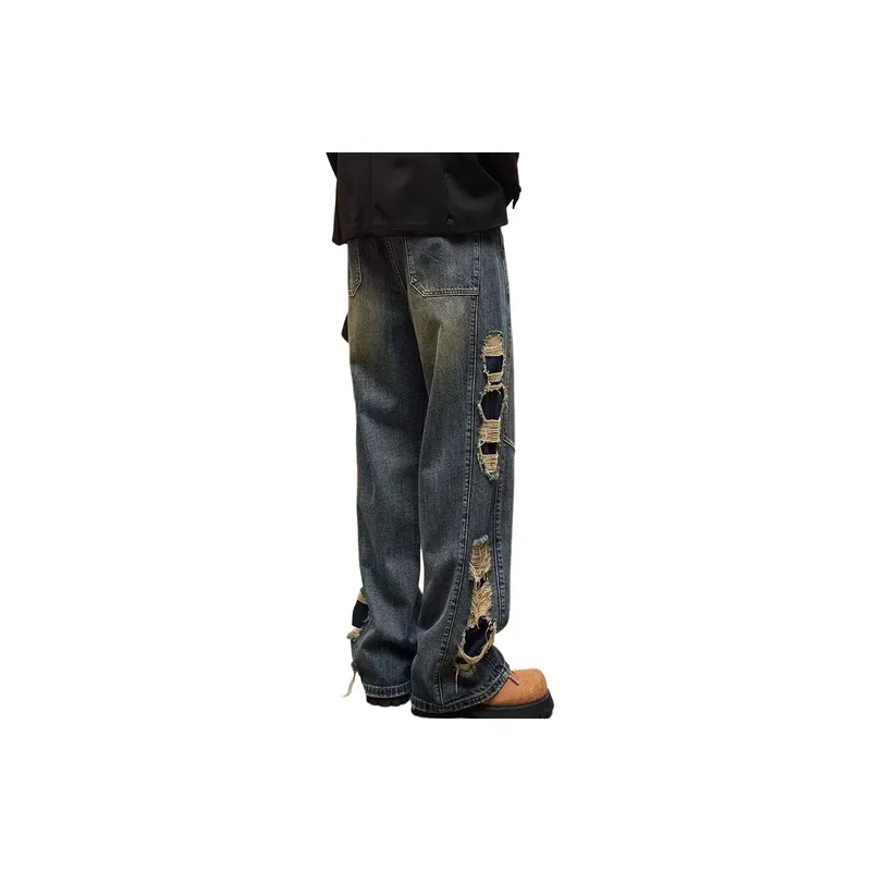 Retro Ripped Straight Leg Jeans-3