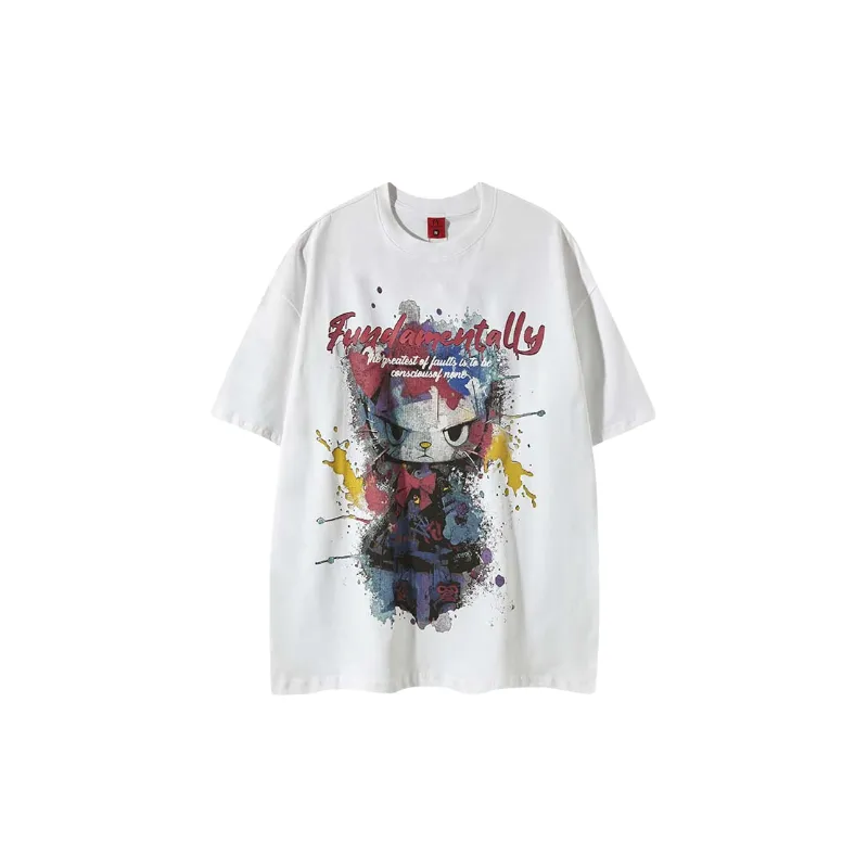 Retro Washed Cotton Blended Fabric T Shirt-2
