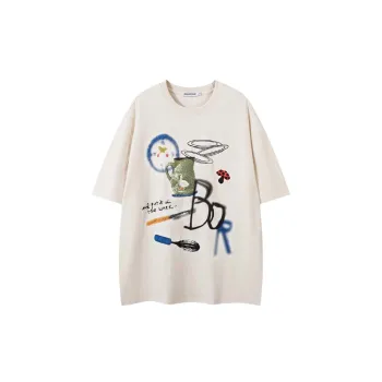 Casual Graffiti Cotton Blended Fabric T Shirt