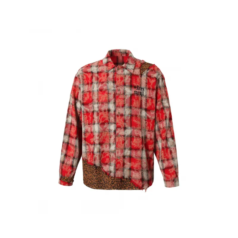 Leopard Print Stitching Long Sleeved Shirt-0