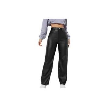 Casual Wide Leg PU Leather Pants Women