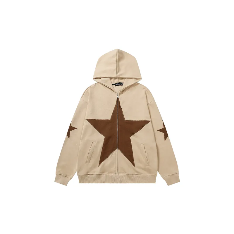 Retro Hip Hop Five pointed Star Cardigan them Hoodie