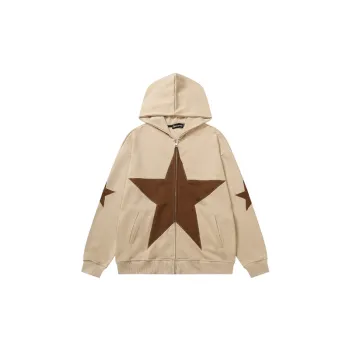 Retro Hip Hop Five pointed Star Cardigan Zipper Hoodie