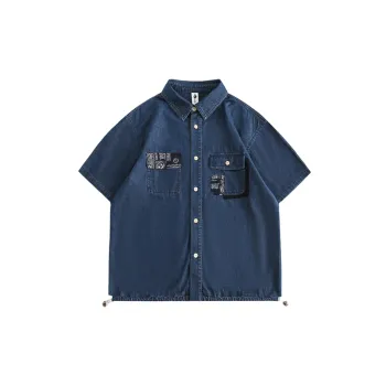 Half Sleeve Splicing Denim Shirt
