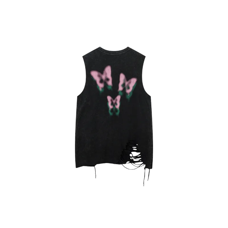 Retro Butterfly Cotton Blended Fabric Vest Unisex-5