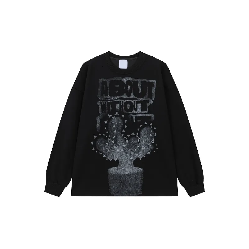 Simple Print Loose Sweatshirt-4