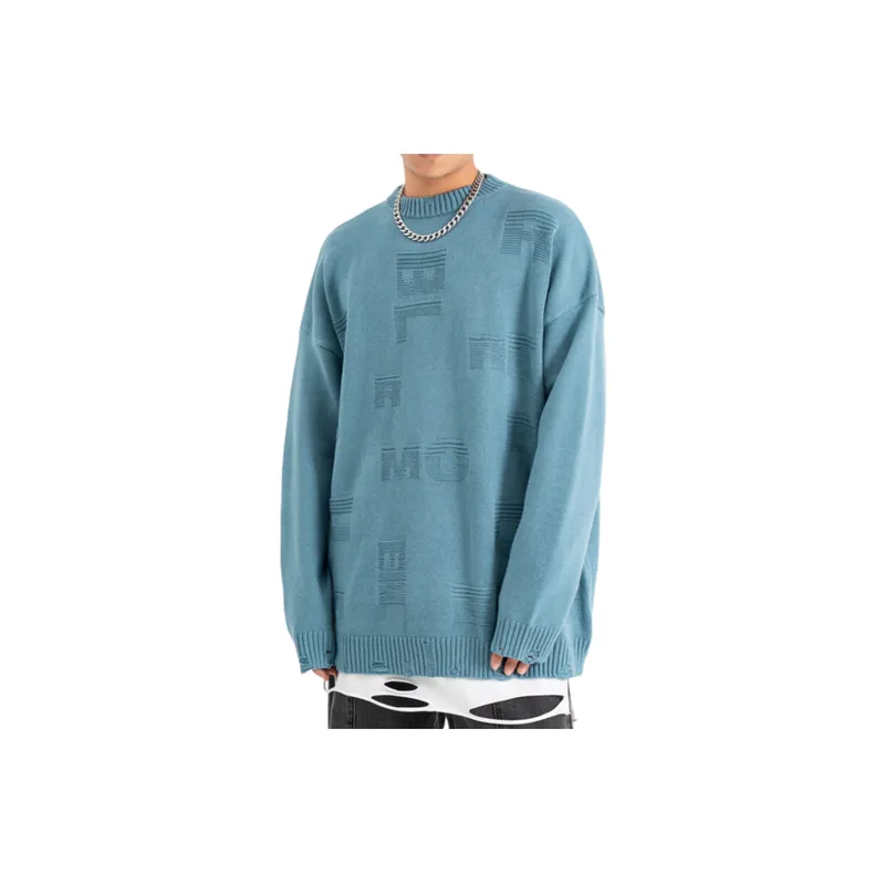 New Irregular Three dimensional Letters Jacquard Pink Round Neck Hole Base Sweater-5