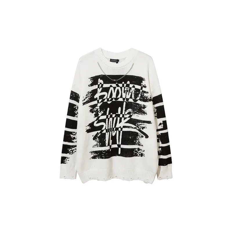 Hip Hop Printed Letter Long Sleeve Knitwear-0