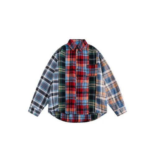 New Style Retro Color Stitching Plaid Loose Shirt Jacket swag OOTD