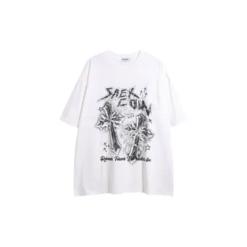 Tide Brand New Cross Graffiti Style Loose Short Sleeve T shirt
