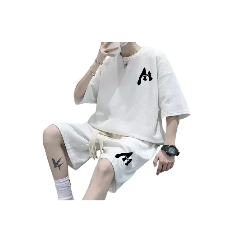 Trendy Solid Color Short Sleeved T Shirt And Shorts Set-0