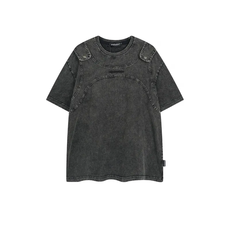 Heavy Stitching Embroidery Distressed T Shirt-0