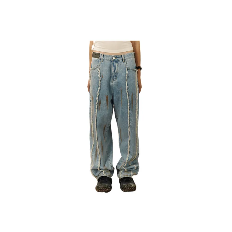 Raw Hem Design Embroidered Washed Oversized Pants-3