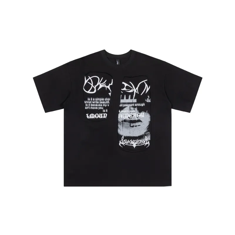 Retro Abstract Printing Short Sleeved T shirt-4