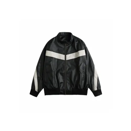 Retro Color Matching Collar Leather Casual Motorcycle Jacket