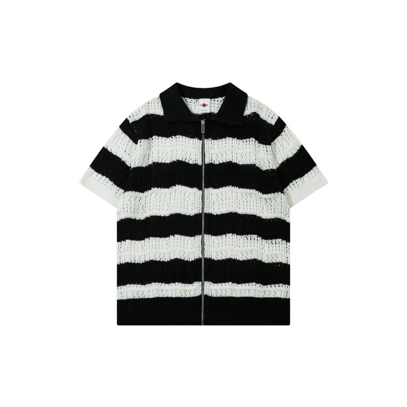 Contrast Striped Zipper T Shirt