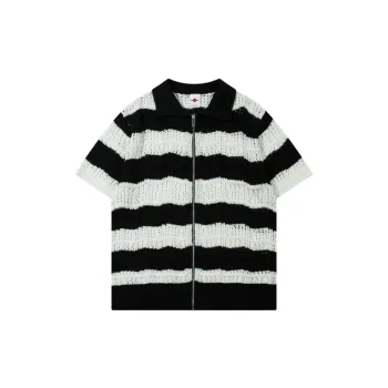 Contrast Striped Zipper T Shirt