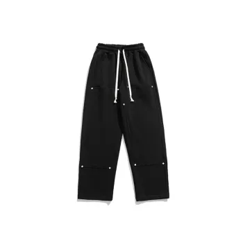 Retro Casual Solid Color Large Pocket Design Loose Straight Pants