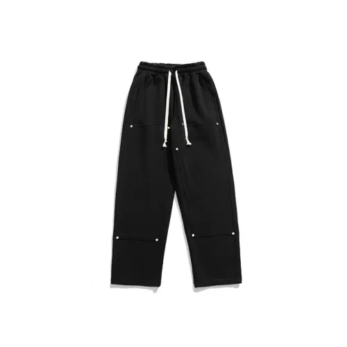 Retro Casual Solid Color Large Pocket Design Loose Straight Pants