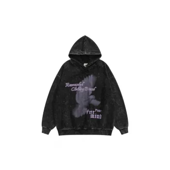Washed Unreal Pigeon Printed Hooded Sweat