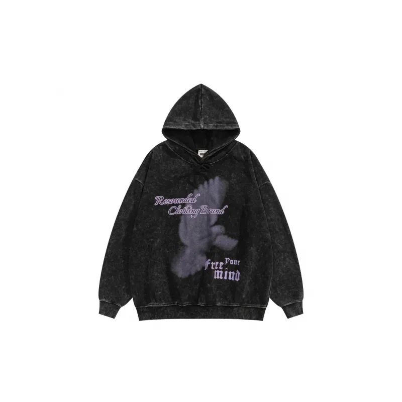 Washed Unreal Pigeon Printed Hooded Sweat-4