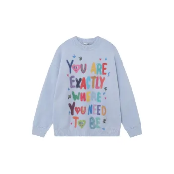 Fashionable Cartoon Letter Printed Long Sleeve Cotton Blended Fabric Sweater