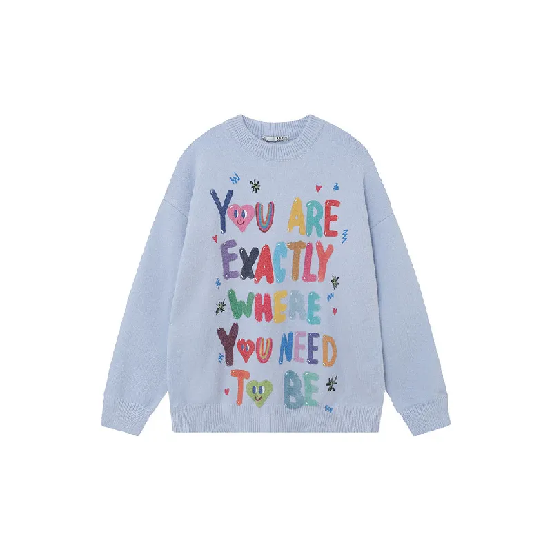 Fashionable Cartoon Letter Printed Long Sleeve Cotton Blended Fabric Sweater-6