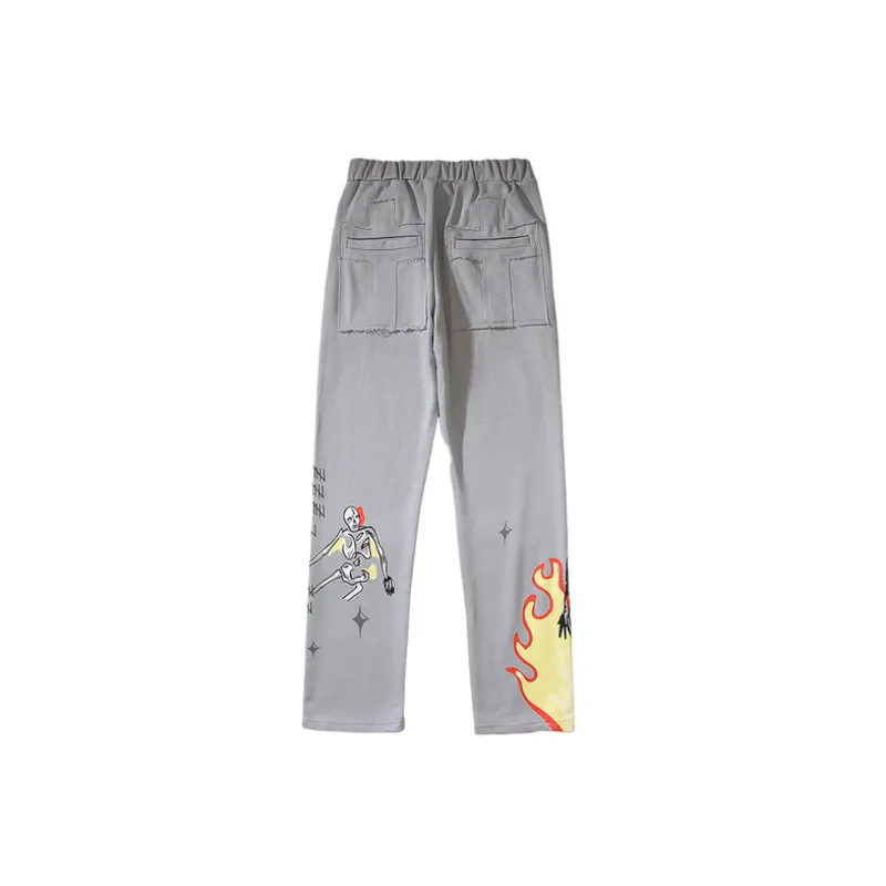 Mud Dyed Retro Distressed Flame Casual Pants-1